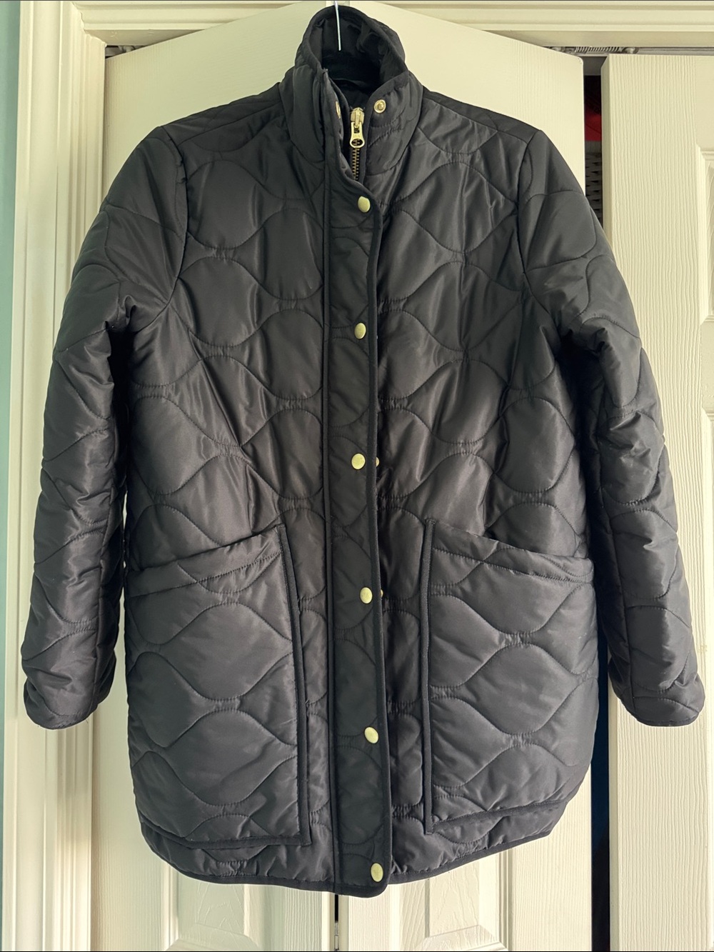 Quince Black Quilted Puffer Jacket with Snap Front
